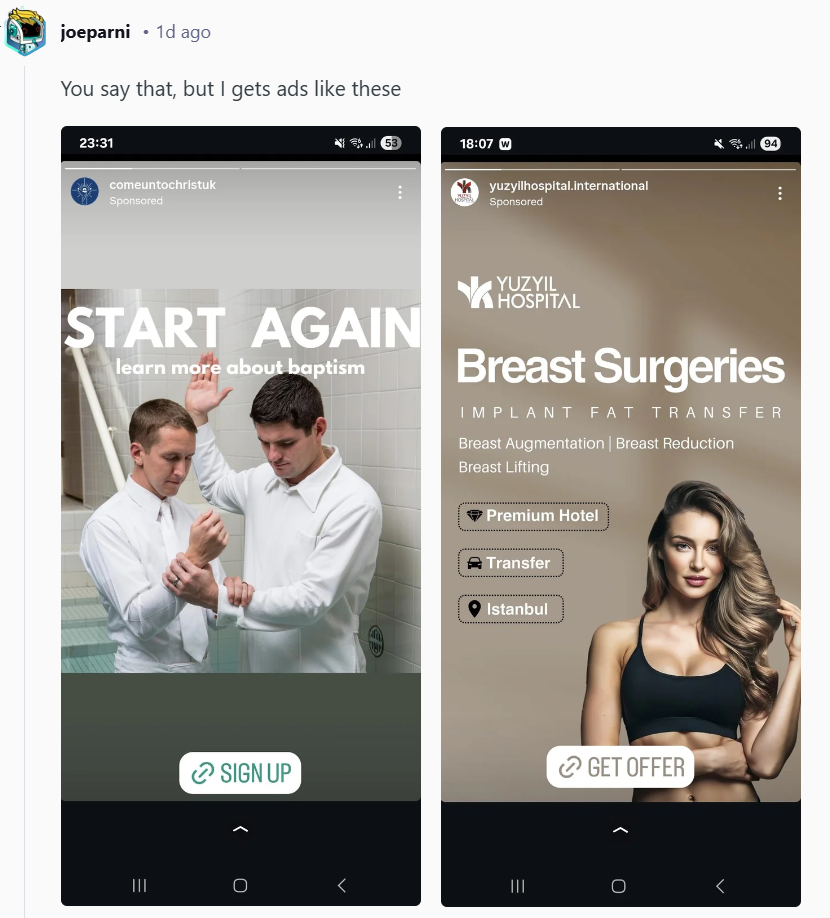 Another example of a mismatched Reddit ad