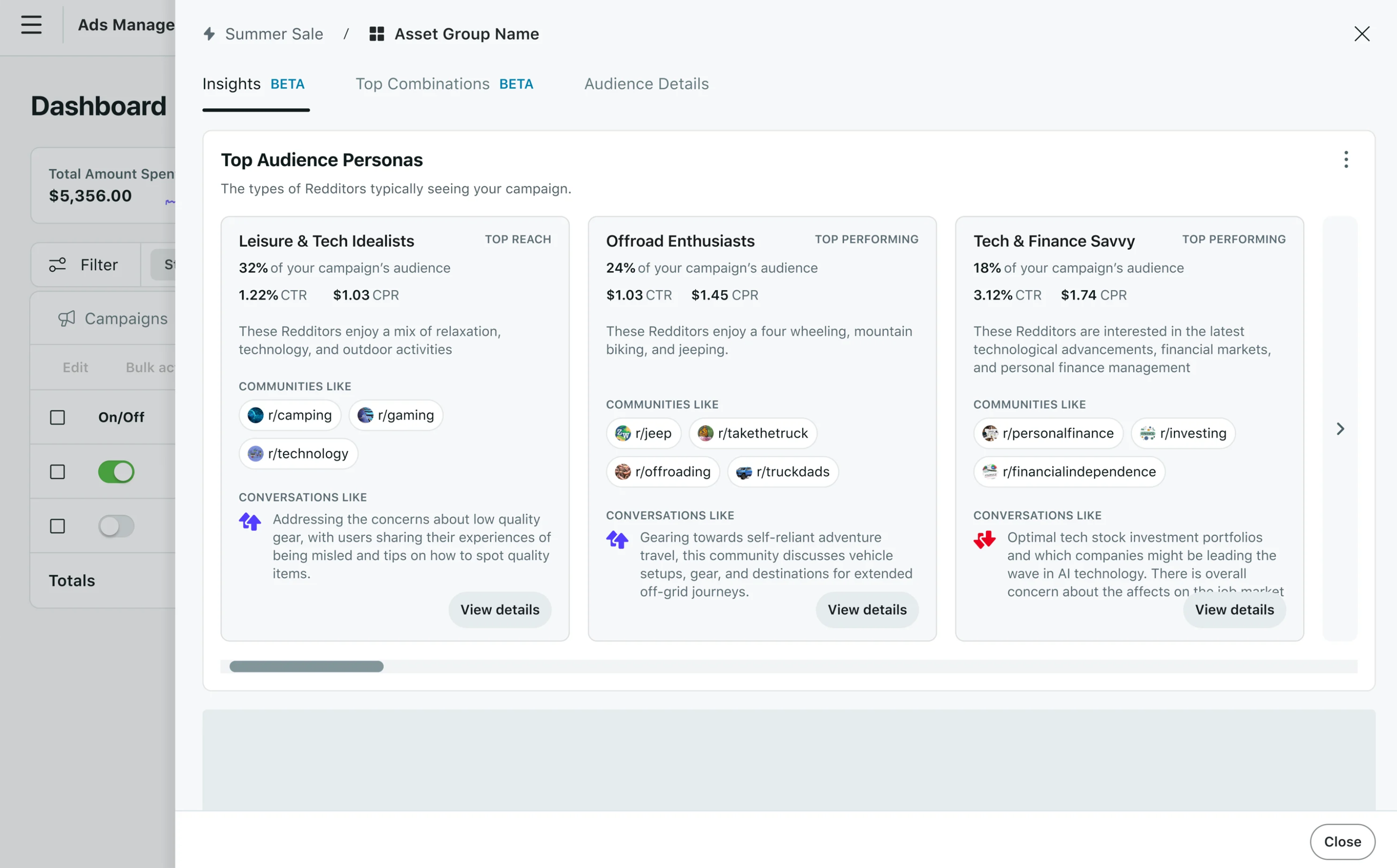 Reddit Max Campaigns Beta dashboard screenshot